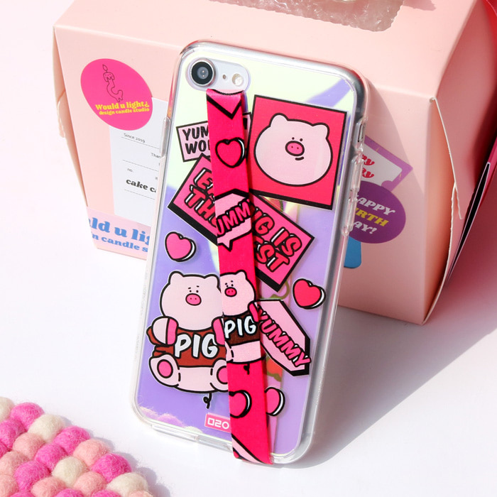 [하프미러+스트랩]분홍돼지 휴대폰케이스 에어팟케이스